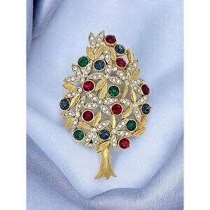 Sphinx Christmas Tree Brooch Vtg Crystal Holiday Neiman Marcus Estate Jewelry